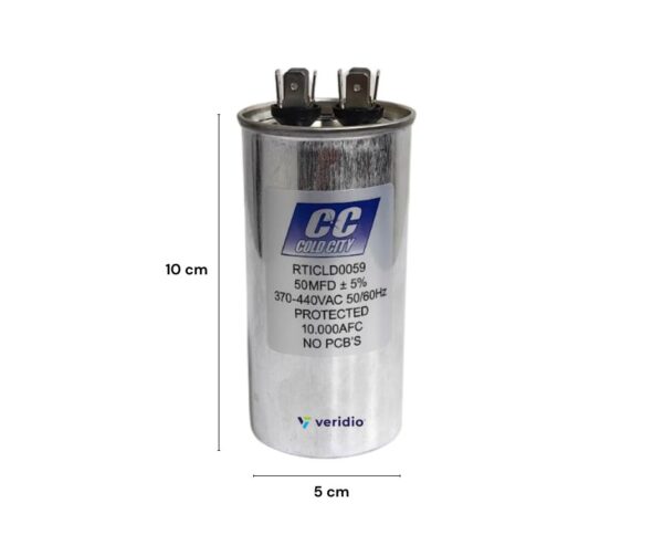 Capacitor de Trabajo 50 Mfd 370-440V Aluminio Redondo - Imagen 2