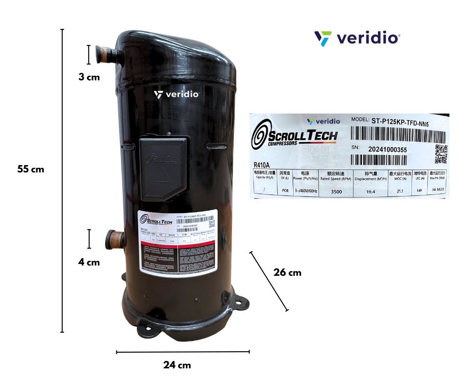 Compresor ScrollTech 10 HP 460V R410A ST-P125KP-TFD-NN5 Trifásico - Imagen 2